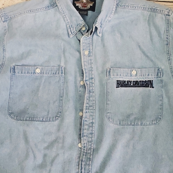 Harley Davidson Denim Button Down Jean Shirt - XL - Picture 4 of 7